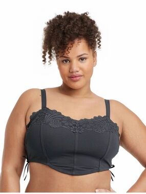 Plush Lace-Trim Bralette Tank - Charcoal